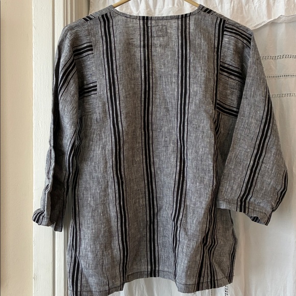 Jess Brown Atelier Grey Black Striped 100% Linen Tunic Size 0 XS - Picture 3 of 10